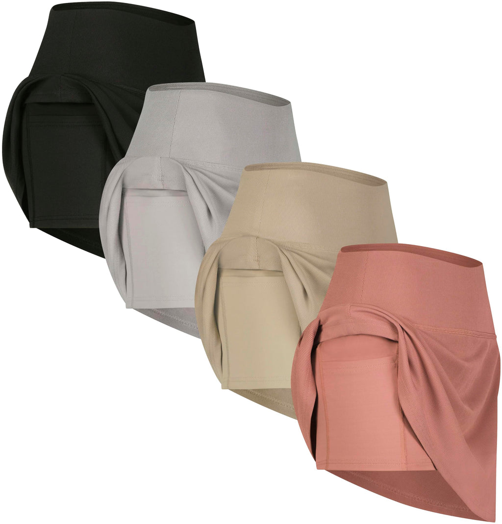 Real Essentials 4 Pack Womens Flowy Athletic Skorts Skirt Pockets Running Casual Shorts Workout Golf Tennis Gym High Waisted Summer Pickleball Ladies Active