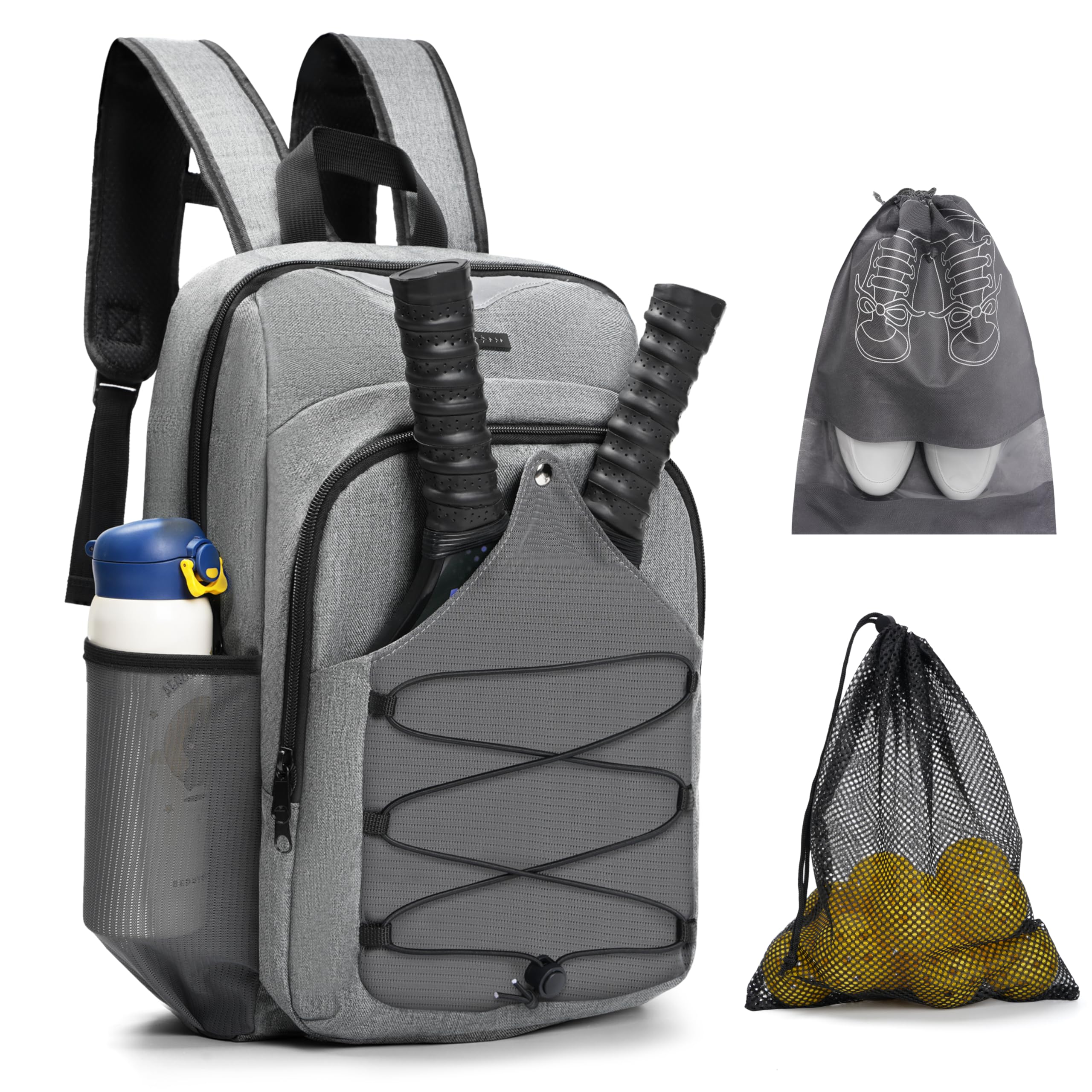 Pickleball Backpack with Ventilated Racket Compartments Gray