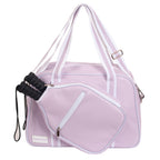 Purple PU Leather Women Sports Shoulder Gym Bag Pickleball Duffle Bag Pickleball Tote Bag with Front Pocket for 2 Paddles Inner Storage Pockets Mesh Water Bottle Holder and Adjustable Shoulder Strap