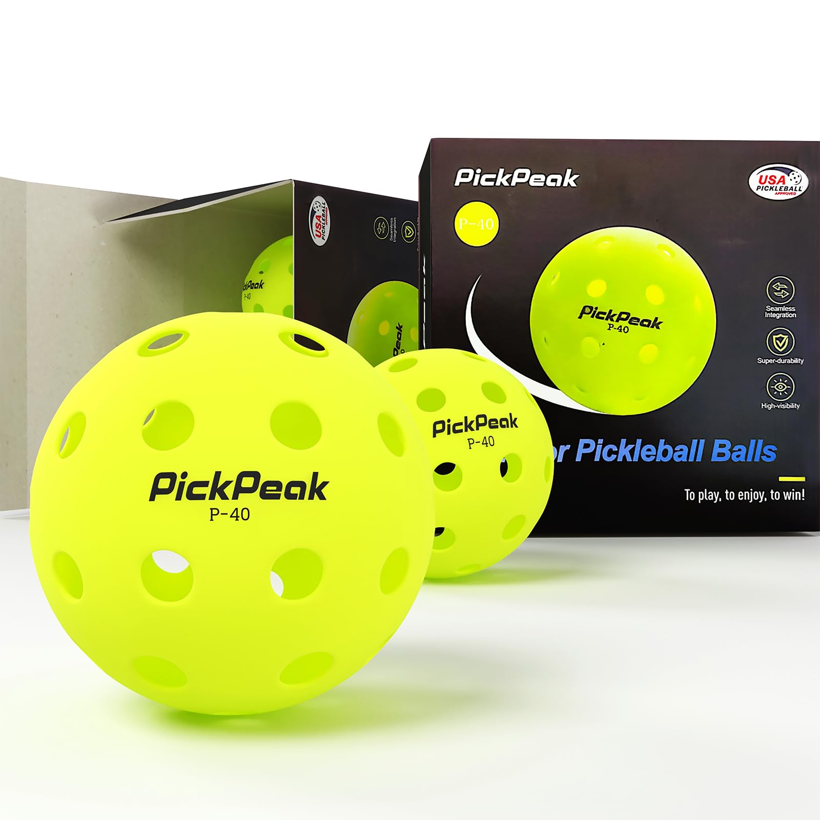 PickPeak Pickleball Balls USAPA Approved pickleballs 4 Pack|12 Pack Outdoor pickball Balls P-40 40 Holes Yellow