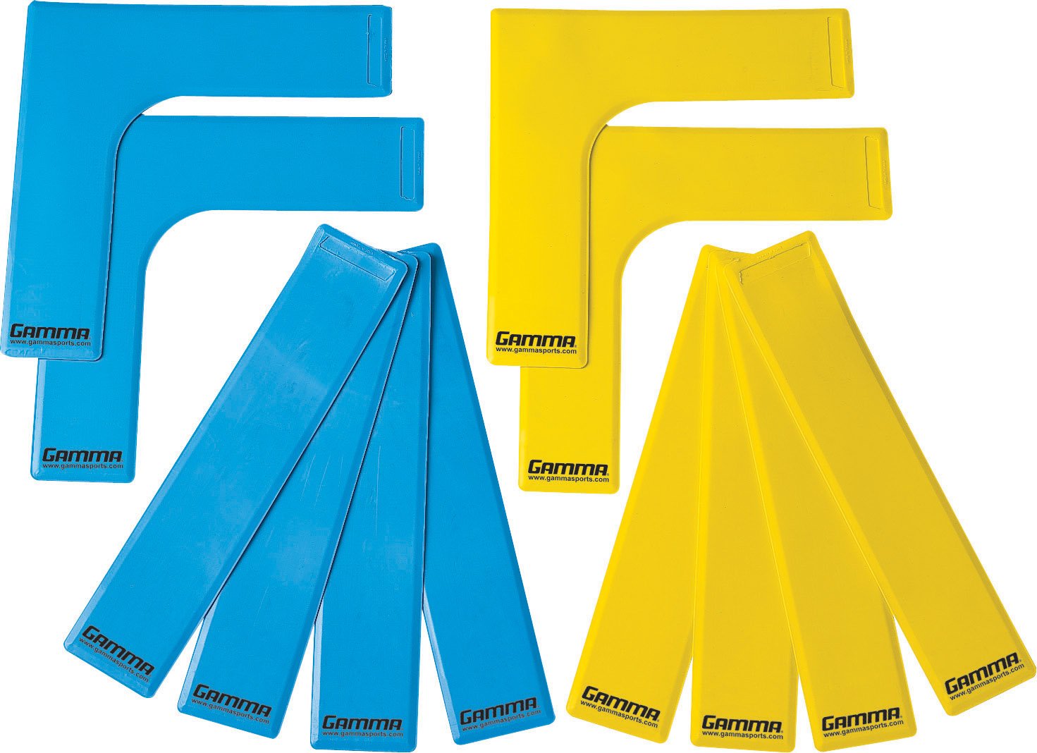 GAMMA Sports Court Training Mini Court Lines 12pk Yellow/Blue Court Line Markers Pickleball Tennis Racquet Sports Durable Easy Setup Portable Court