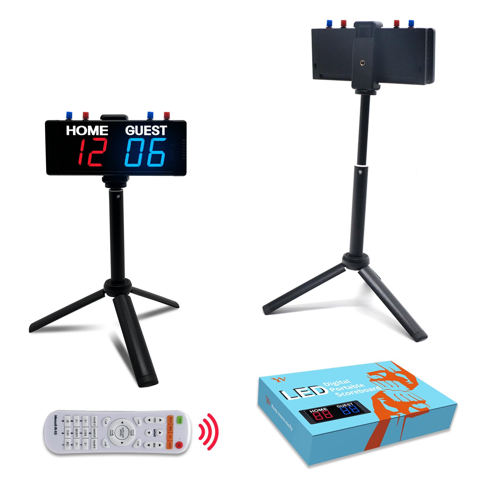 YZ Battery Powered Scoreboard Clock Timer with Buttons Portable Digital Scoreboard with Remote Electronic Scoreboard with Stand Cornhole Score Keeper for Outdoor Yard Games/Shuffleboard/Pickleball