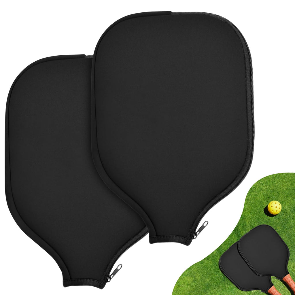 XINGUANG 2 Pcs Pickleball Paddle Covers Universal Case Size - 8.6 x 12.2 inches Zippered Racket Sleeve Durable Neoprene Paddle Cover Paddle Storage Bag for Most USAPA Standard (Black)