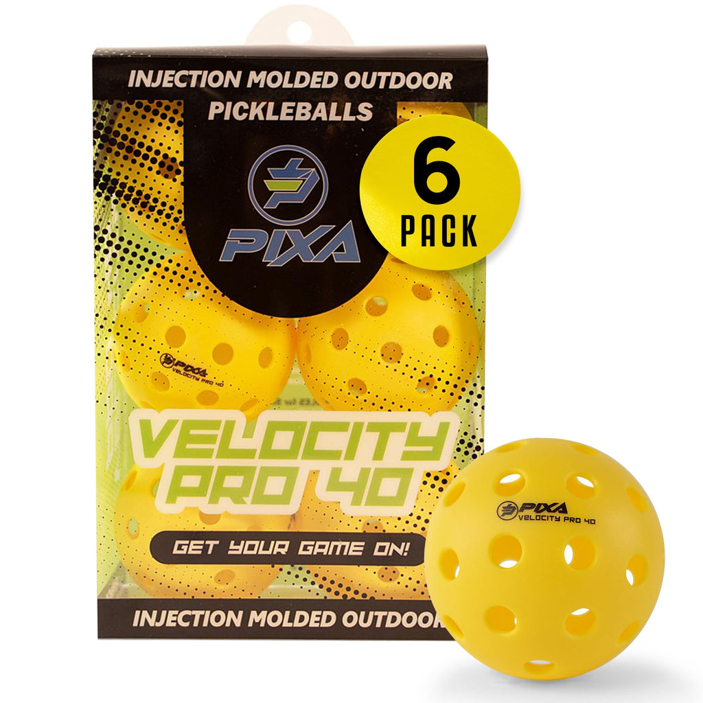 PIXA Velocity Pro 40 Injection Molded Outdoor Pickleball - USAPA Approved Tournament Play Durable Outdoor Pickleballs Consistent Bounce Smooth Flight Competitive Play- Bright Yellow Pack of 6