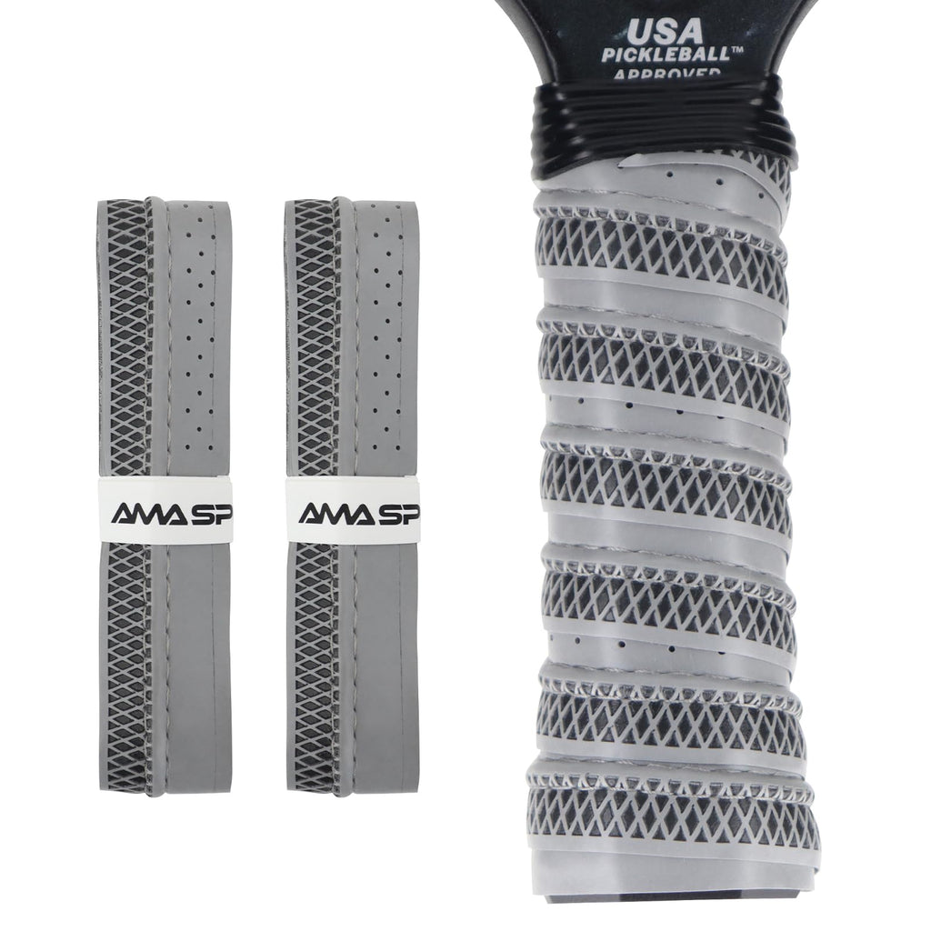 AMA SPORT Pickleball Paddle Grip Tape 2 Pack Pickleball Overgrip Replacement Grip Wrap for Pickleball Rackets Anti-Slip Grip Ridge Easy Installation and Long-Lasting Performance (Gray)