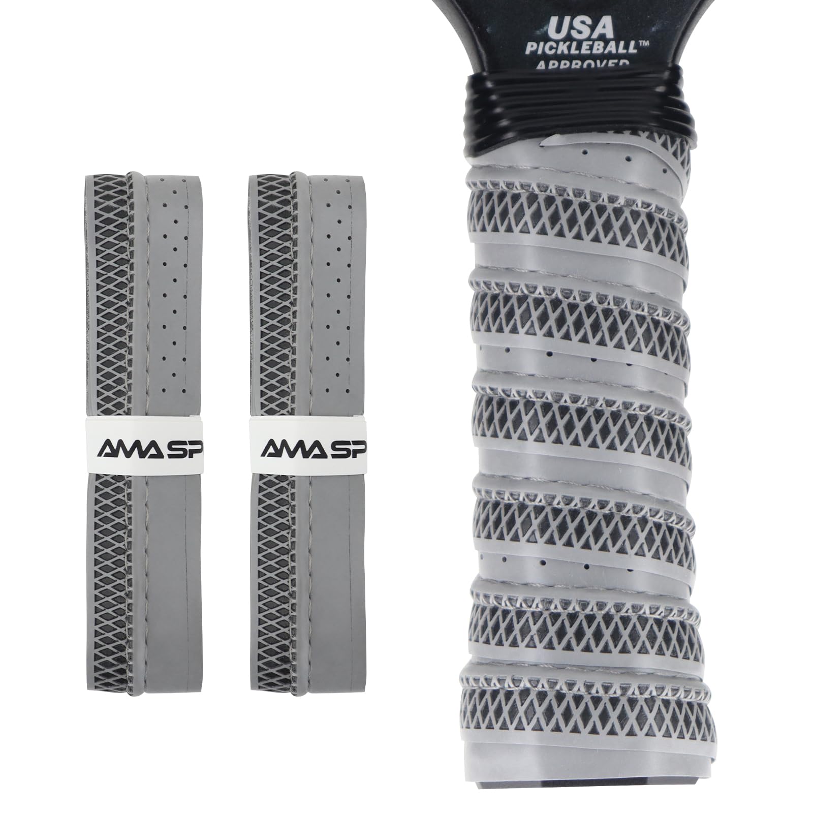 AMA SPORT Pickleball Paddle Grip Tape 2 Pack Pickleball Overgrip Replacement Grip Wrap for Pickleball Rackets Anti-Slip Grip Ridge Easy Installation and Long-Lasting Performance (Gray)