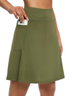 Vavious NKskirts Skirts for Women Knee Length Tennis Skirts for Women with Pockets 20" Modest Skirt Long Skort Trendy Athletic Exercise Skirts A Line Skirt Pickleball Olive Green Medium