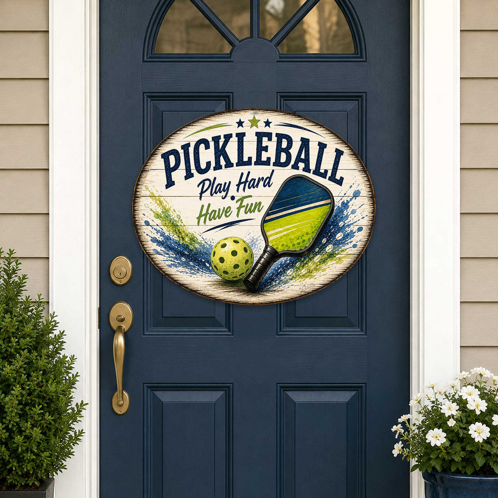 Pickleball Play Hard Have Fun Wall Decor – Rustic Pickleball Sports Sign – 22x18 Wall Art by G. Debrekht - 8652881H-3