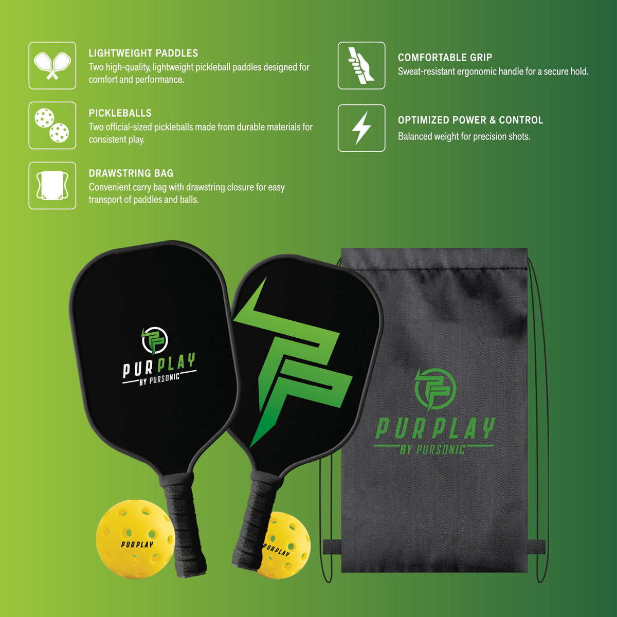 Pursonic The Ultimate Pickleball High Performance Set – 4 Paddles, 4 Balls & 2 Carry Bag-1