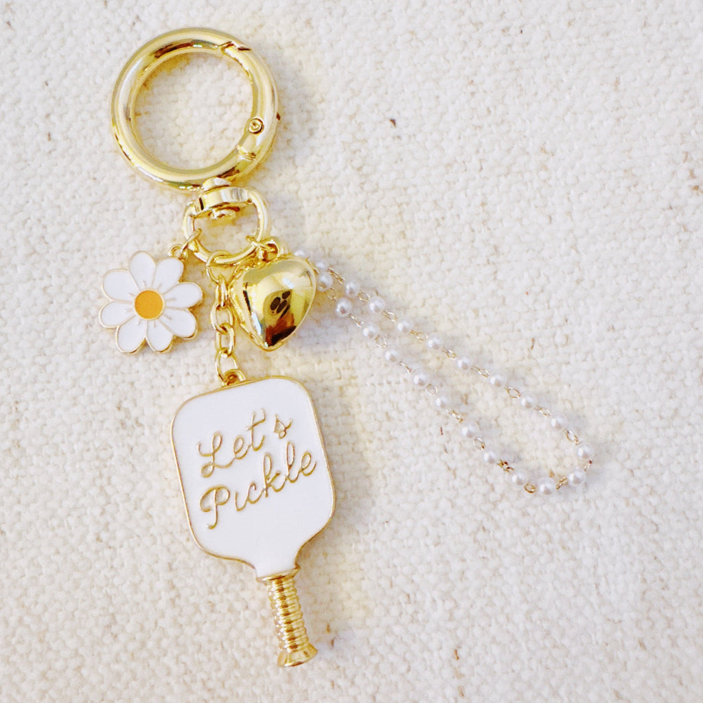Pickleball Daisy Bag Charm – Sporty Floral Accessory with Paddle and Daisy Charms-0