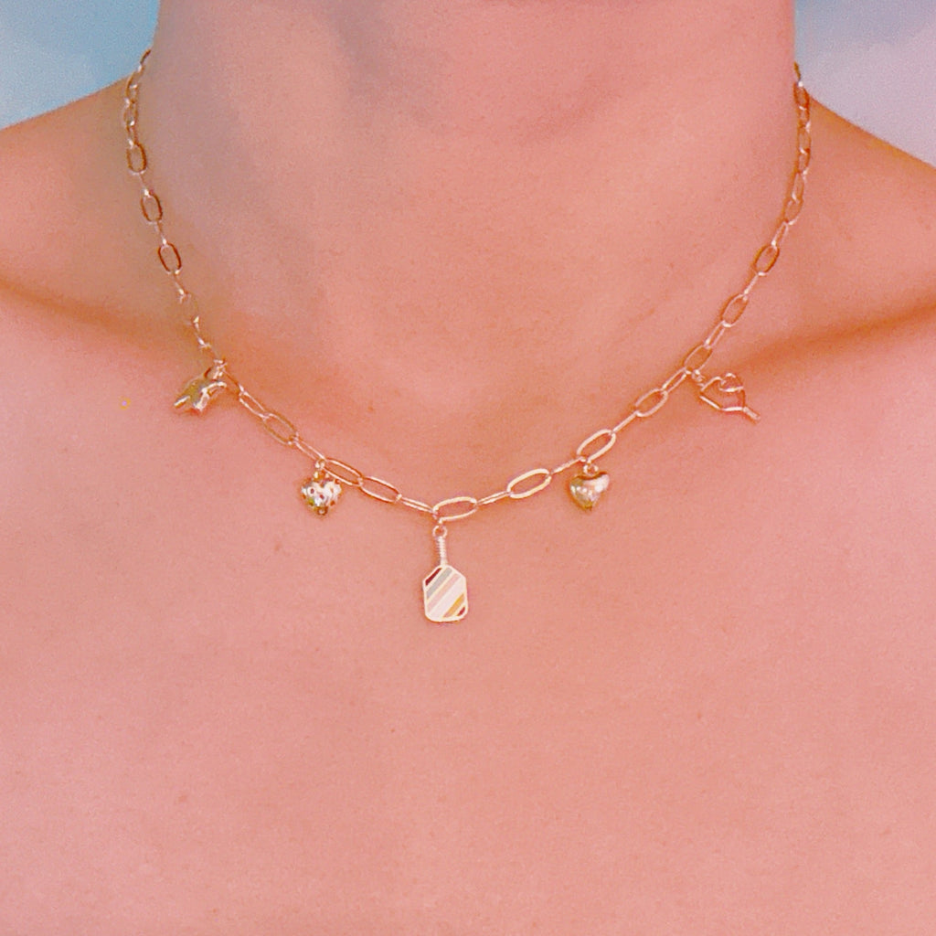 Pickleball Play Charm Necklace – Gold Chain with Playful Pickleball-Inspired Charms-2