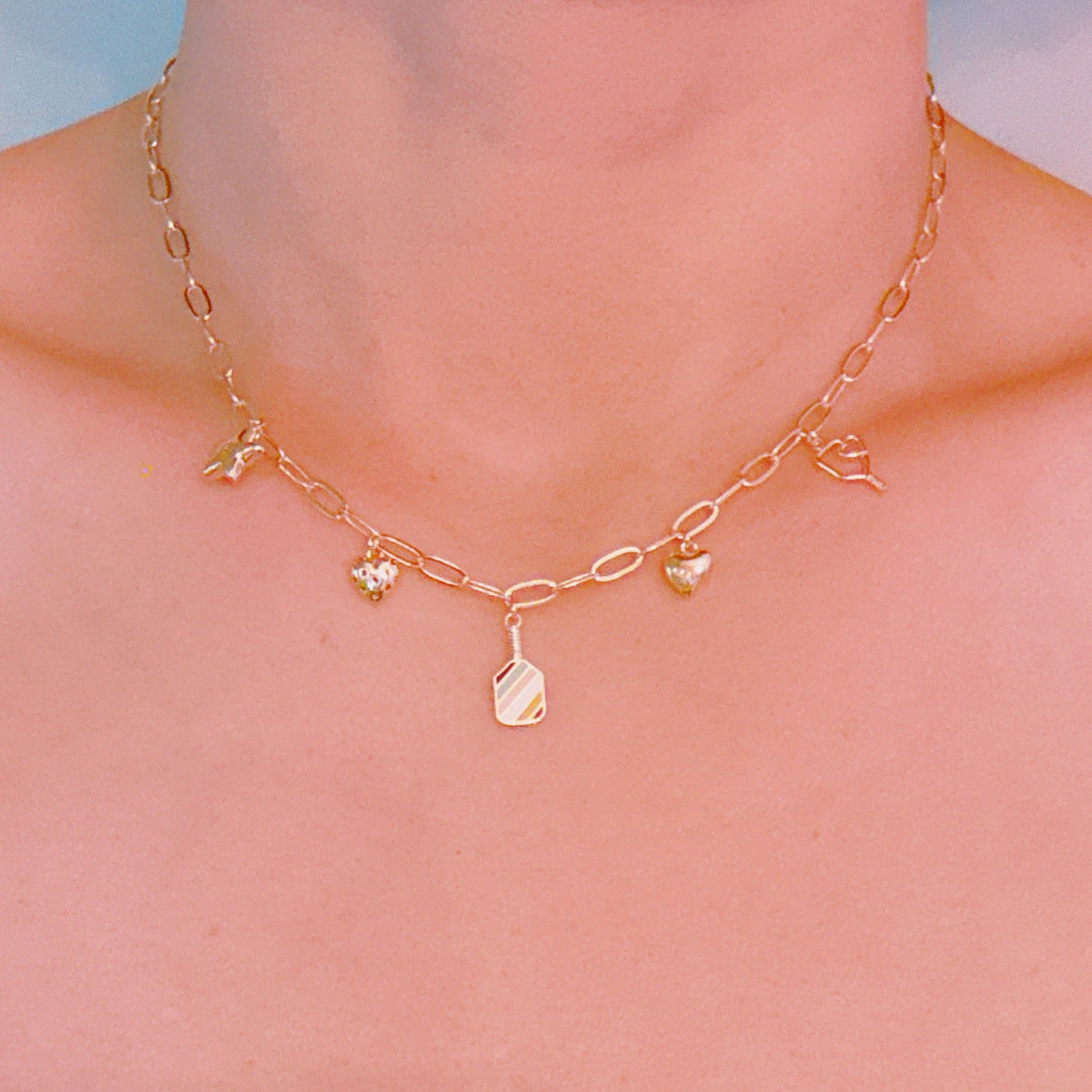 Pickleball Play Charm Necklace – Gold Chain with Playful Pickleball-Inspired Charms-2