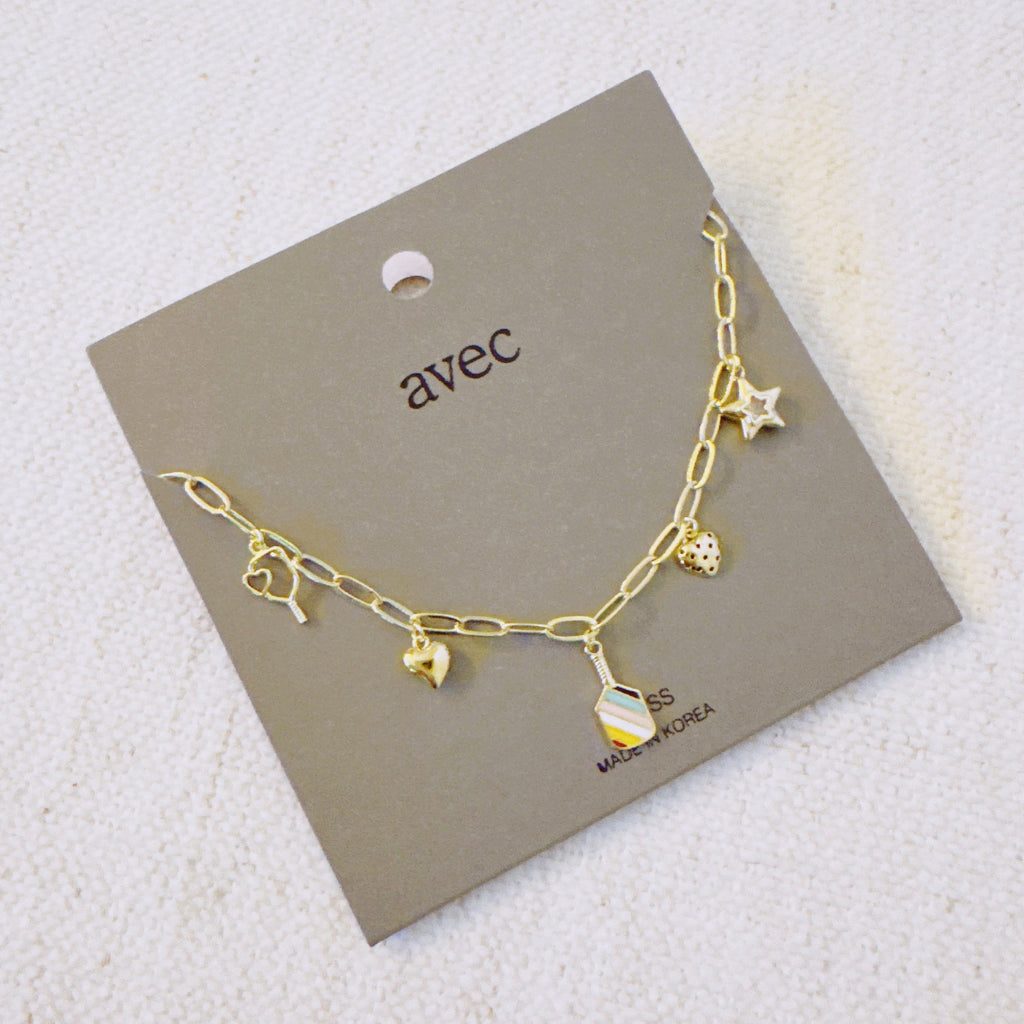 Pickleball Play Charm Necklace – Gold Chain with Playful Pickleball-Inspired Charms-3