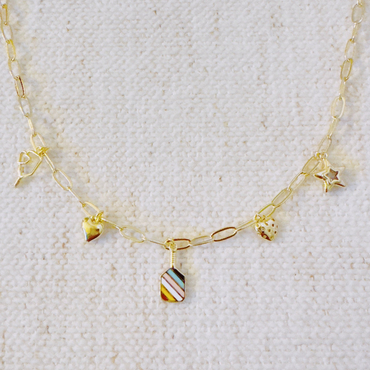 Pickleball Play Charm Necklace – Gold Chain with Playful Pickleball-Inspired Charms-0