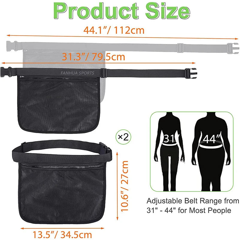 Adjustable Tennis Ball Band Holder Pickleball Golf Waist Pouch, Multifunctional Mesh Waist Hip Bag Carrier for Sports