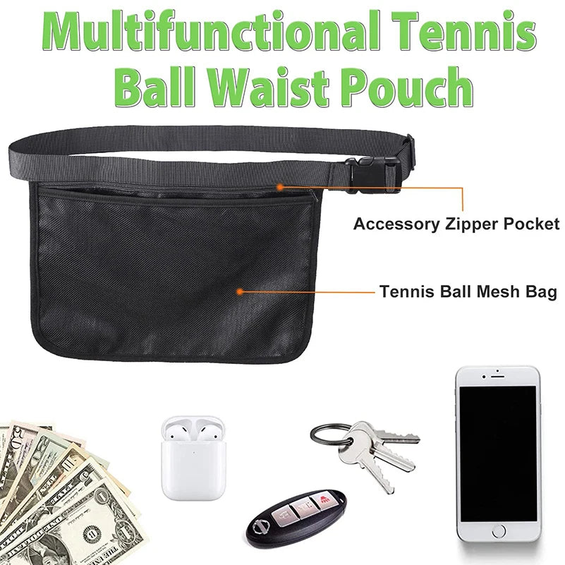 Adjustable Tennis Ball Band Holder Pickleball Golf Waist Pouch, Multifunctional Mesh Waist Hip Bag Carrier for Sports