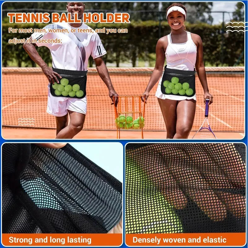 Adjustable Tennis Ball Band Holder Pickleball Golf Waist Pouch, Multifunctional Mesh Waist Hip Bag Carrier for Sports