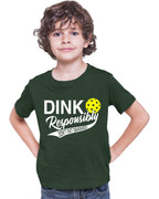 Small Forest Green Youth Dink Responsibly Dont Get Smashed Funny Pickleball T-Shirt