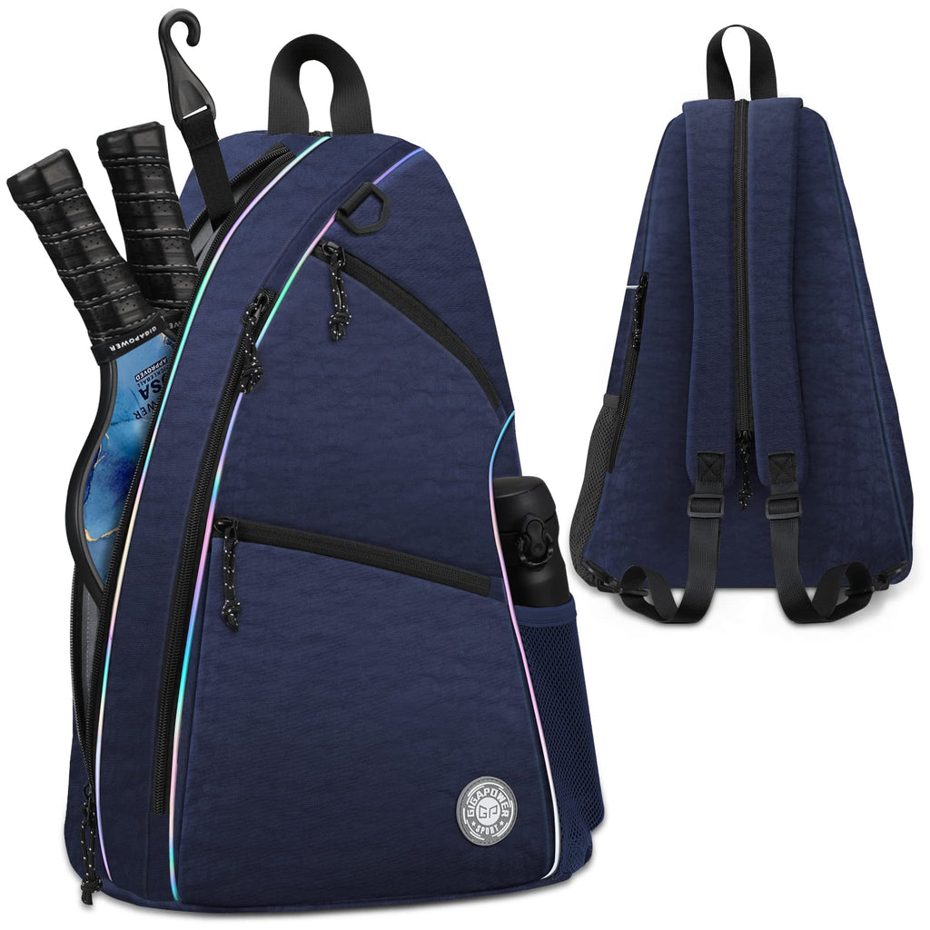 GIGAPOWER Pickleball Bag | Mens and Womens Pickleball Backpack | Adjustable Sling Bag | Reversible Crossbody Sports Backpack with Colorful Light Reflective Navy