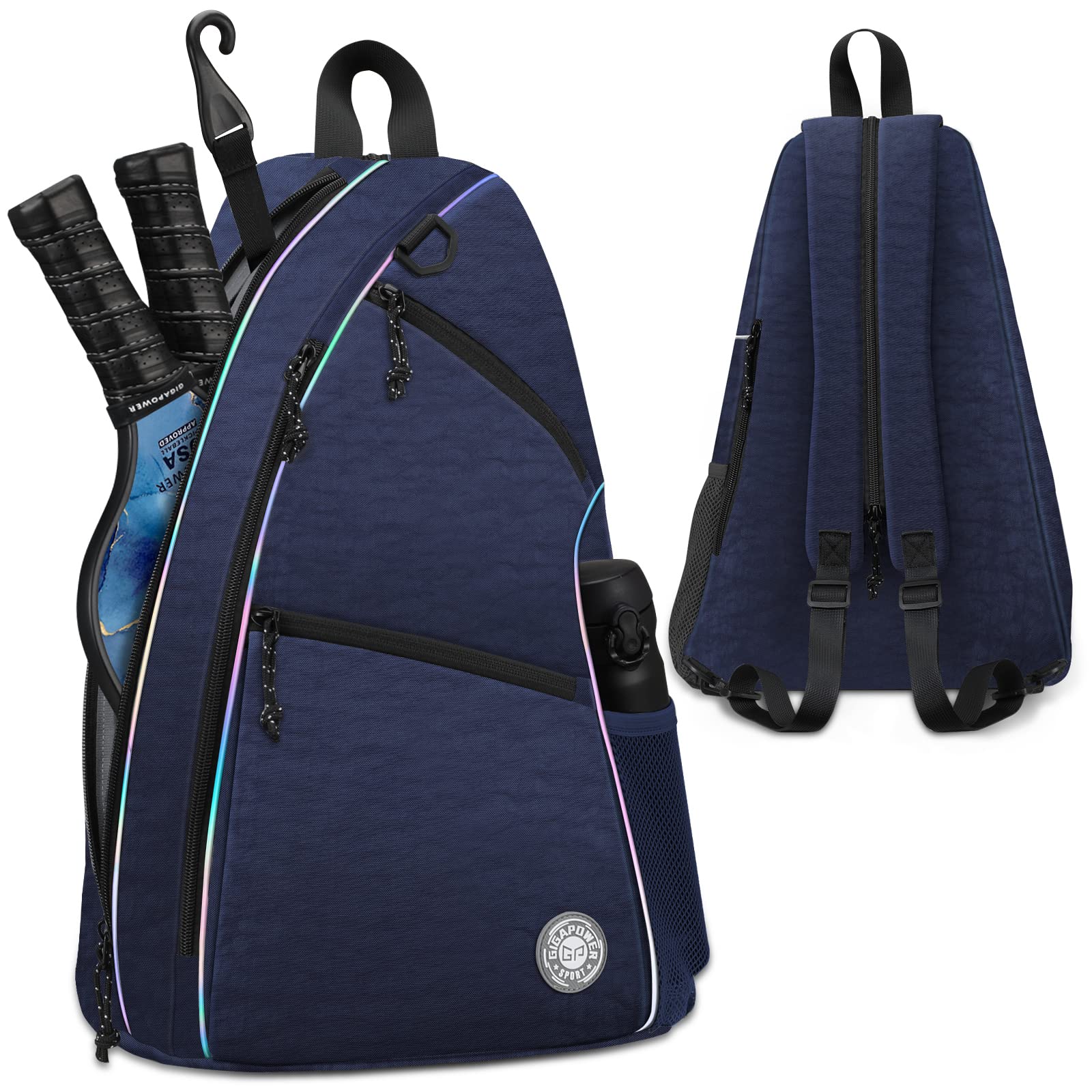GIGAPOWER Pickleball Bag | Mens and Womens Pickleball Backpack | Adjustable Sling Bag | Reversible Crossbody Sports Backpack with Colorful Light Reflective Navy