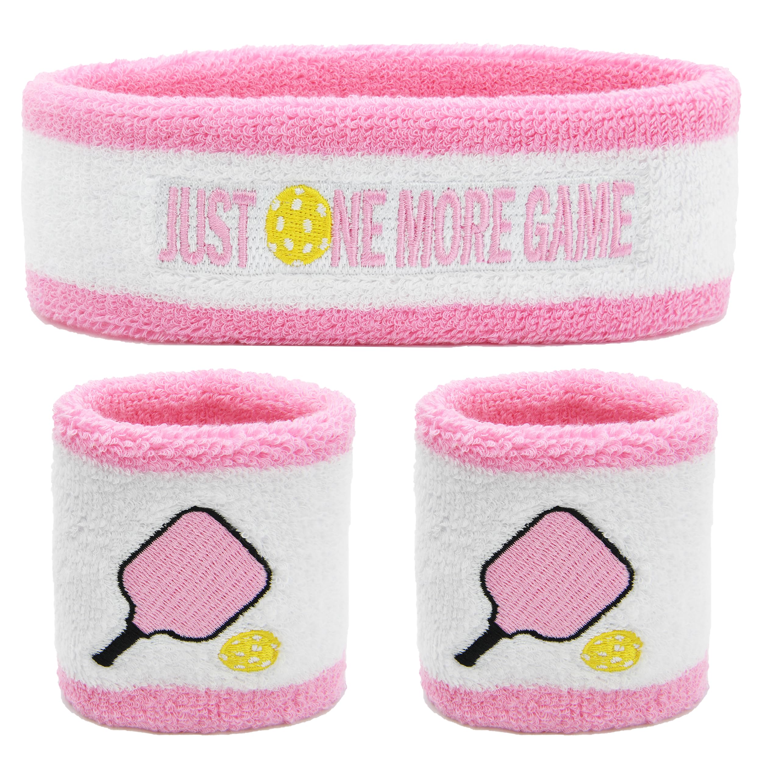 3 Pcs Pickleball Sweatband Set Men Women Moisture Wicking Sweat Absorbent 2 Wristbands and 1 Headband for Basketball Tennis Great Gift for Sports