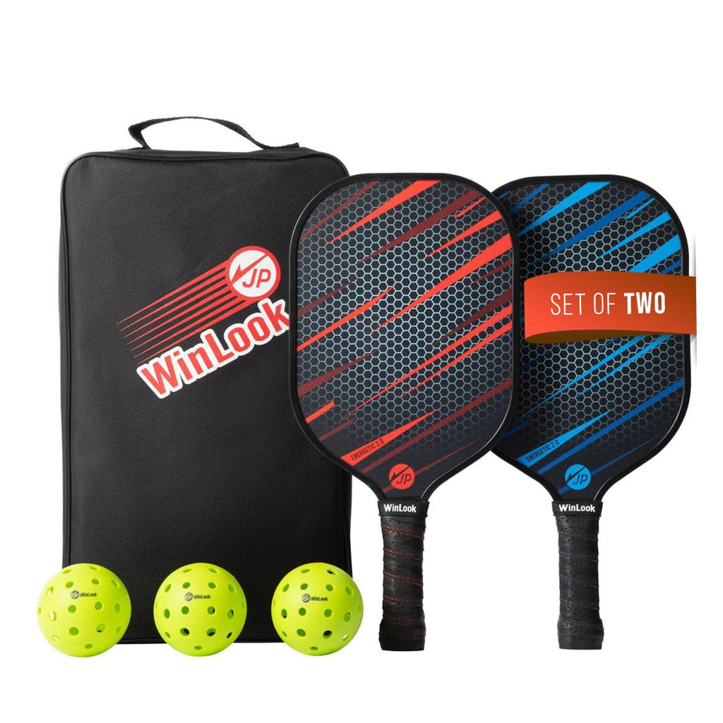 JP WinLook Premium Pickleball Paddles Set of 2 – Fiberglass Pickle Ball Rackets - for Women & Men - for Indoor or Outdoor - Professional Pickleball Racquets Pickleballs Bags & Equipment