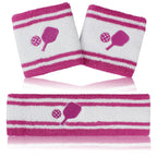 KOFULL Pickleball Sweat Band Set Pink 7.1 x 2 inches (Headband) 3.14 x 3.14 inches (Wristbands) Cotton Unisex Great Gift for Athletes and Sports Enthusiasts