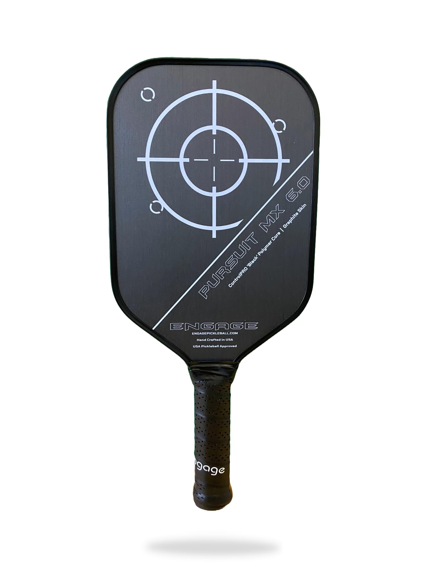 Engage Pursuit MX 6.0 Graphite Pickleball Paddle – Rough Texture for Long Lasting Spin – Responsive Core for Control and Feel – Standard Weight (8.0-8.4 oz) - USAP Approved (Arctic White)